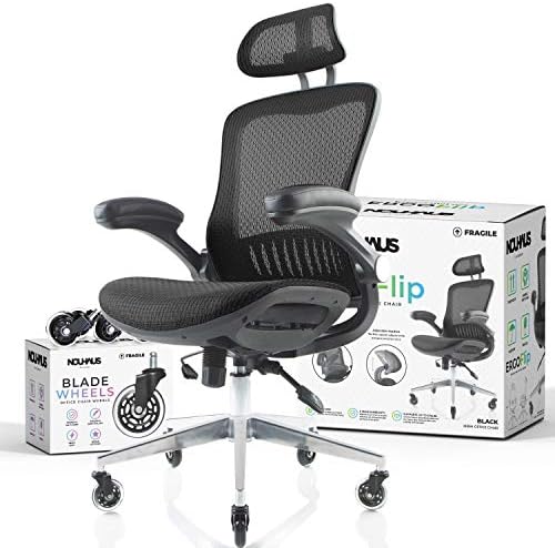 Nouhaus ErgoFlip mrežasta Računarska stolica - valjkasta stolica sa uvlačivim naslonom za ruke i točkovima oštrice