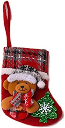 Warkul Božićne čarape 3D Santa Claus Snowman Reindeer Bear Plaid Top Predodređeni remen otporan