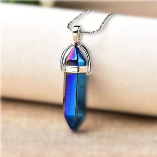Marka nakit prirodne plave aura kvarcne dragulje šesterokutne ogrlice sa dvostrukom točkom kristalnim privjescima sa nakitom za liječenje lanca