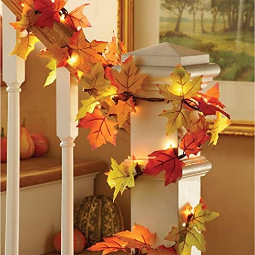 Zbirke itd. Šareno jeseno osvijetljeno ukrasnoj žetvi Garland sa lišćem i amber svjetlima