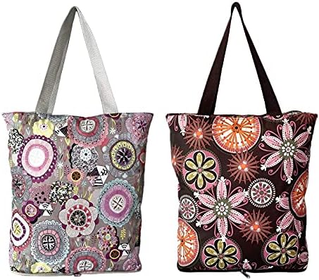 NC velike sklopive vodootporne lagane izdržljive torbe za višekratnu upotrebu, čvrsta dnevna torba za kupovinu, šareni cvjetni stil sa zatvaračem, 2 pakovanja