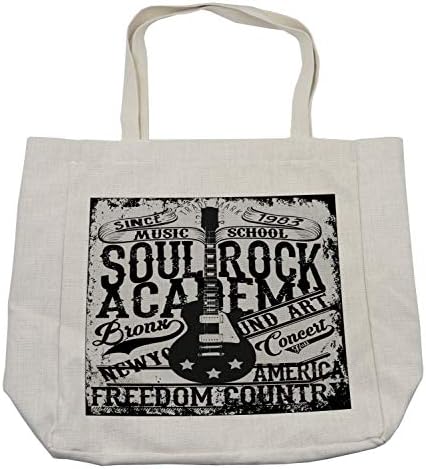Ambesonne Retro torba za kupovinu, tema Soul Rock Academy Muzika električna gitara Sloboda Poster poput slike, ekološka torba za višekratnu upotrebu za namirnice plaža i još mnogo toga, 15.5 X 14.5, bež i Crna