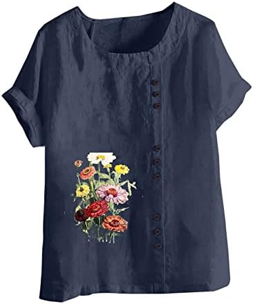 2023 kratki rukav laneni pamuk Crewneck Daisy cvjetni grafički Salon plus veličina bluza za žensku