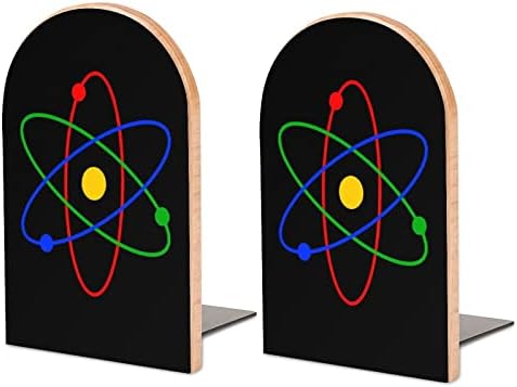 Nauka Atom Logo slikarstvo Drvo Bookend dekorativni Non-Skid knjiga kraj 1 par 7x5 Inch