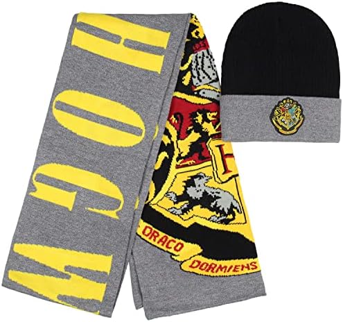 Harry Potter Wizarding World Hogwarts Crest Logo pleteni šal & amp; manžetna kapa Set za žene i muškarce šarena