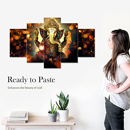 Saumic Craft Set od 5 Ganesha Ganesh Ji religiozno uokvirenih zidnih slika za kućne dekoracije, dnevni boravak,