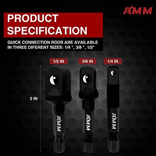 Amm 3-dijelni set adaptera za utičnicu, 1/4-inčni, 3/8-inčni i 1/2-inčni Šesterokutni udarni Adapter