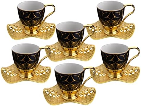 Lamodahome Espresso šalice kafe sa tanjirima, set od 6 turskih arapskih grčkih šalica za kafu za žene, muškarce, goste ili za čajnu zabavu. Tradicionalne šalice kapućina za Latte -Gold / srebrnu
