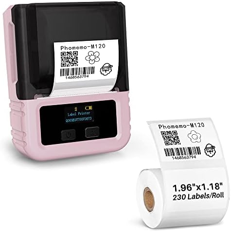 Phomemo M120 Pink Label Makers, Bluetooth prenosiva naljepnica Mini Label Maker barkod etiketa