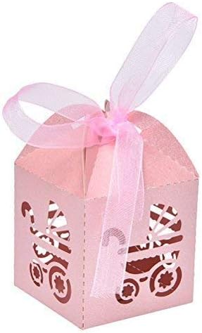 Djevojčica za bebe Poklopac poklon kutija Laserska rezana kolica Bomboneere Candy kutije Pink