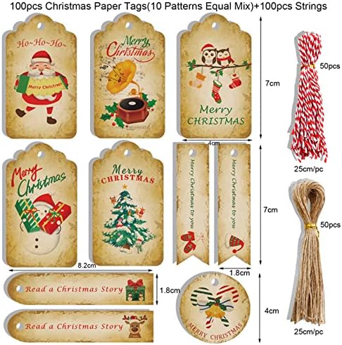 Božićni poklon oznake sa nizom, 100kom smeđe Kraft oznake papirne etikete Božić Poklon viseće oznake za