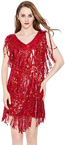 ZX Women V izrez 1920S Fringe Flinge Flapper Dress Latino Salsa Ballroom Kostim Gatsby koktel haljina