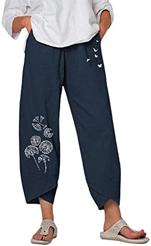 Ljetne Ležerne pamučne platnene pantalone za žene labave pantalone sa ravnim nogavicama visokog struka