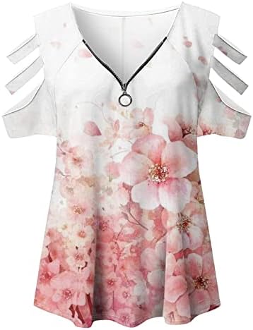 Košulja djevojke jesen ljeto 2023 Odjeća kratki rukav s ramena V vrata pamučni Zip Up Top Tshirt za žene F5