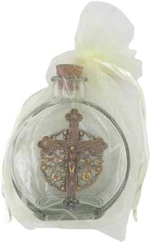 Velika čaša Sveta voda Home Glass Boca, vintage nadahnuta raspela zlatna tonska medalja s plutama, katoličkim