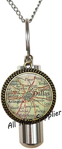 AllMapsupplier Modna kremacija urna ogrlica Dallas Map urn, Dallas Karta Kremat Urn ogrlica, Dallas Urn, Dallas kremacija urna ogrlica, nakit, A0039