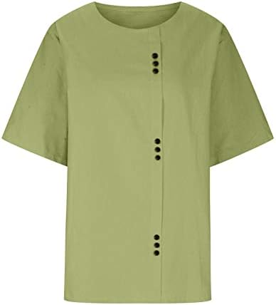 Ženski vrhovi pamučni posteljina kratki rukavi kratki rukav ljetni gumb dolje povremena bluza plus veličina