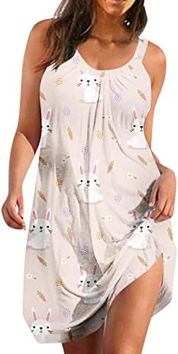 Cggmvcg Uskršnja haljina za žene ljeto bez rukava Bunny Egg Print Tank Mini haljina Strappy