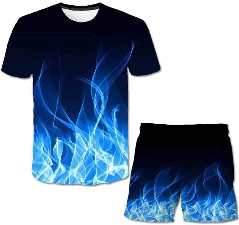 Remhumhai Muška plamena 3D digitalni tisak 2 komada trenerka Ležerne majice kratkih rukava i odijelo za kratke