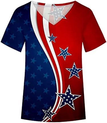 Womens V izrez Pamuk Američka zastava Zvijezda grafička dnevna bluza za bluzu za dame jesen ljeto ew ew