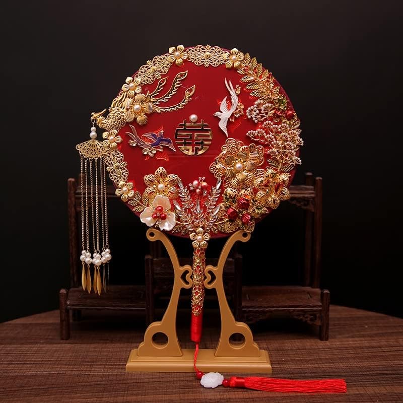 YCFBH Vintage Kineska mladenka Bradnica okrugla svileni ventilator kineski tradicionalni vjenčani
