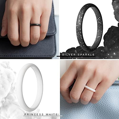ThunderFit Ženski prstenovi tanke i slaganje silikonske Burme za žene, širine 2,5 mm-debljine 1,8 mm