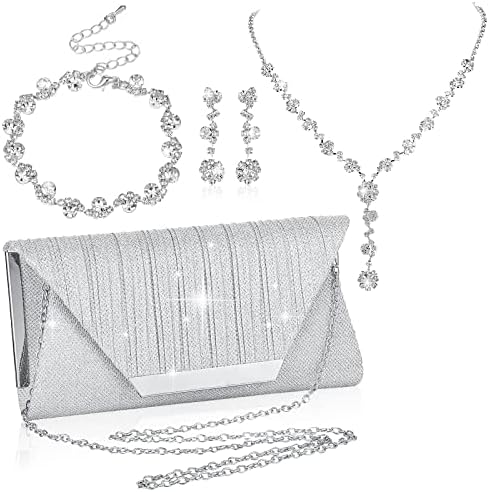 4 kom Bling Clutch torbica Rhinestone Nakit Set za žene večernja torba kristalne naušnice svadbena ogrlica