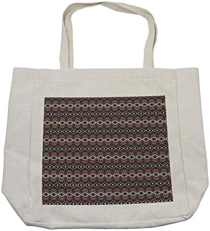 Ambesonne Bohemian Stripe torba za kupovinu, psihodelične plemenske umjetničke pruge i oblici na tamnoj