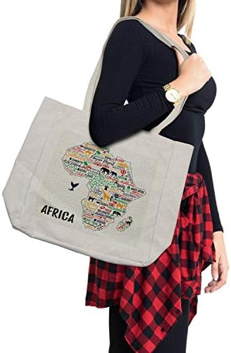 Ambesonne izreka torba za kupovinu, šarena slova zemalja kontinenta sa umjetničkim printom za životinje,