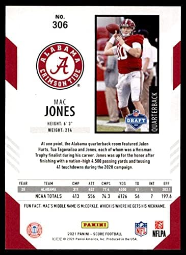 2021 Ocjena # 306 Mac Jones Rc Rookie Alabama Crimson Plim NFL fudbalska kartica