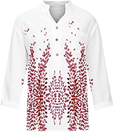Lounge gumb majica za ženske jeseni ljetni orah s dugim rukavima Henley V Cvjetni cvijet tiska tines dame