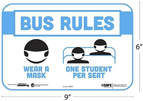 Tabbies Besafe Poruke Pravila sabirnice, nosite masku, jedan student po sjedištu, 3-pakovanje 9 X6, repozicionirani