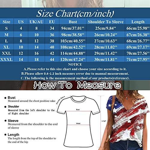 Američka zastava Majica Žene SAD Star Stripes Četvrti Juli TEE majice Casual V izrez Tee Top Teretna odjeća za