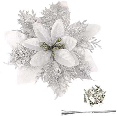 Paket od 12 srebro 5 inčni Glitter Flower Shape Božić viseći ukrasi Party Decorating Supplies
