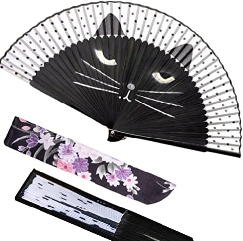 Ebest Sky Handheld Cartoon Sklopiva ventilator sa trgovinom, japanskom stilom Anime svilena bambusova ventilator ručno oslikana žena ventilator, savršeno venčanje, zabava, crna