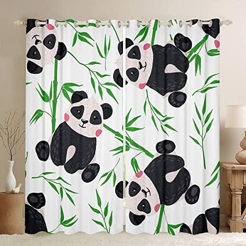 Erosebridal Cute Pandas BlackOut Curtains Kawaii životinjske zavjese i zavjese 104WX84L, zelene