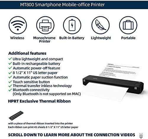 HPRT Wireless Bluetooth Portable Printer+Case+traka 3 u 1 Thermal Transfer MT800 za putovanje Printer kompatibilan