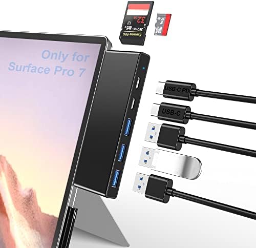 Surface Pro 7 priključna stanica, Surface Pro 7 Hub Adapter sa USB C PD punjenjem,3 USB 3.0 porta, čitač SD/TF kartica, USB C Data Port Combo adapter za Microsoft Surface Pro 2019