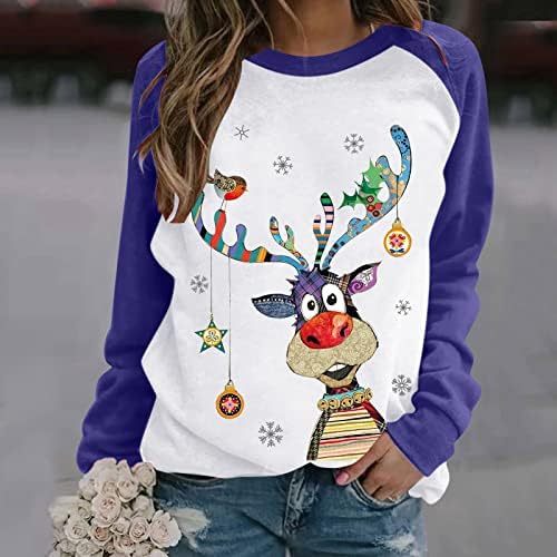 Nokmopo božićna dukserica za žene modni casual božićni print okrugli vrat dugih rukava pulover