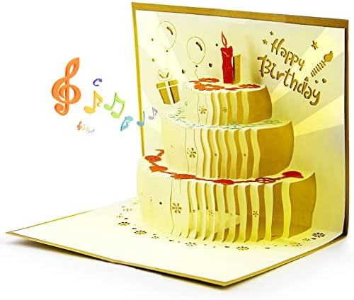 POPLOVECARD Pop Up čestitka za Sretan rođendan，zagrijavanje LED svjetlo rođendanska torta muzička