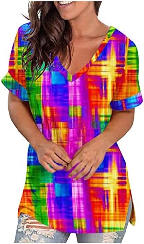 Ženska bluza Gradient boja Blok mramor Ispiši labav fit vrhovi kratki zvonik Vneck Spandex bluza