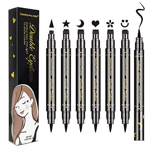 LOKFAR 6 kom dvoglavi tečni Eyeliner Stamp Pen Set, ulošci za oči za žene vodootporni Eyeliner Pencil Black