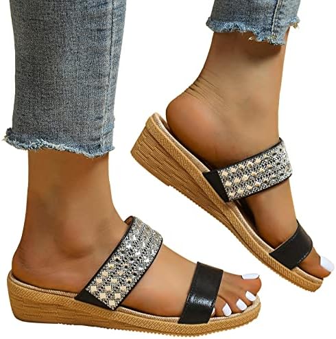 Wasserce Sequin Sandal Dame Fashion Summer Vintage Boho Riblji usta Rhinestone Wedge Sandals