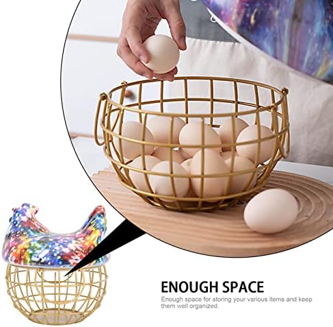 Cabilock korpa za čuvanje pilećih jaja keramička i gvozdena dekorativna korpa kokošji poklopac