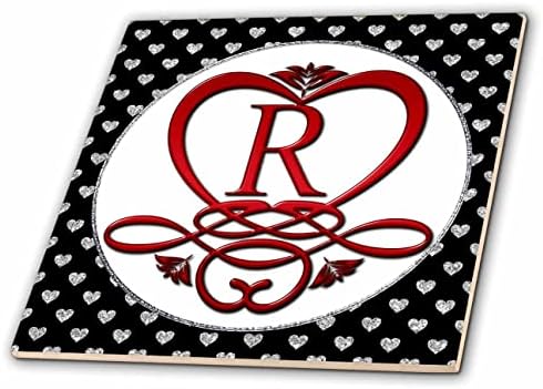 3drose Anne Marie Baugh-monogrami-Monogram inicijalno R crveno srce Flourish-Tiles