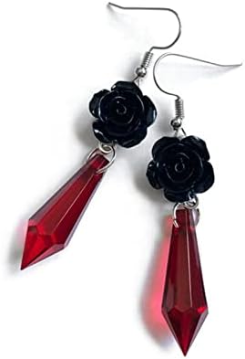 Gothic Dark Rose Flowers Dangle kap naušnice crvena crna Crystal Arrows Gems Pentagram naušnice