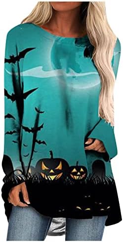 Seksi vrhovi za žensku košulju za gamaše Halloween tiskani dugi labavi okrugli vrat dugih rukava s dugim rukavima