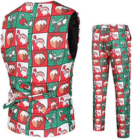 Wocachi 2pcs Božićna odijela za muške, Xmas Santa Claus Snowman Ispišice sa jednim prsam, pantalone sa