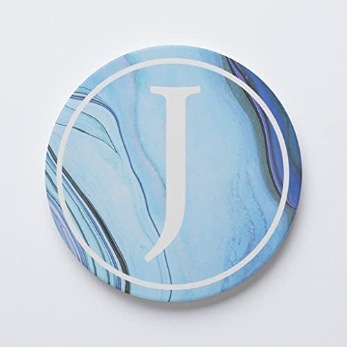 J - Blue AGATE abeceda, Joyride Domaći dekor, Jednokrevetna Coastera, 4-inčni pojedinačni krug Popijte