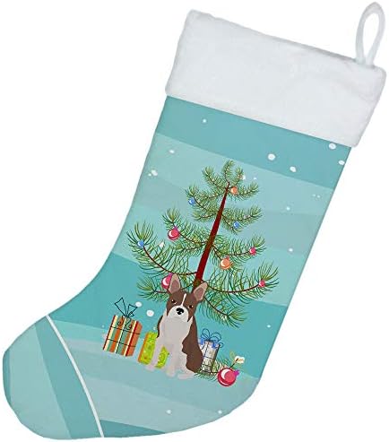 Caroline's bysures CK3493CS Boston terijer Božićno stablo Božićne čarape, kamin Viseće čarape Božićna sezona Dekor